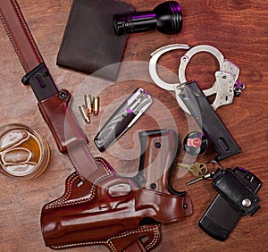 Police equipment on a table