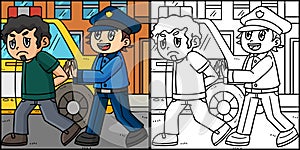 Police Escorting Criminal into Car Illustration