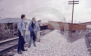 Police examine a train derailment