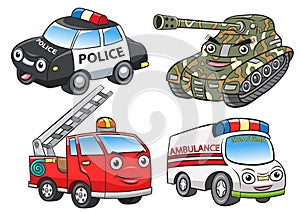 Police fire ambulance tank cartoon