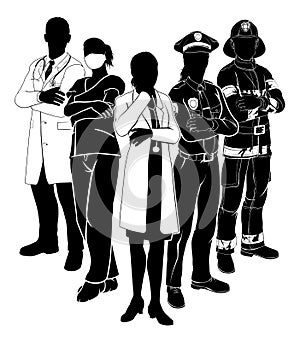 Police Fire Doctor Emergency Team Silhouettes