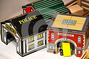 Police and Fire Station Wooden Children`s Toys