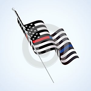 Police and Firefighter Flag Waving Illustration