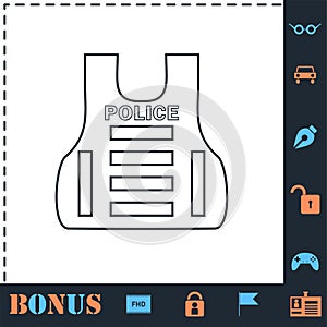 Police flak jacket or bulletproof vest icon flat