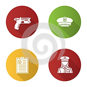 Police flat design long shadow glyph icons set