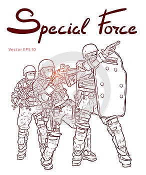 Police Forces anti terror operation. Vector sketch