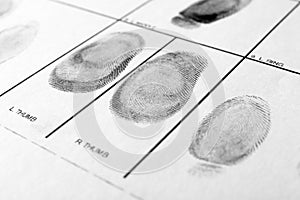 Police form with fingerprints. Forensic examination