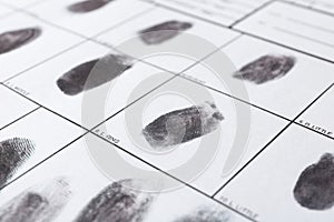 Police form with fingerprints. Forensic examination