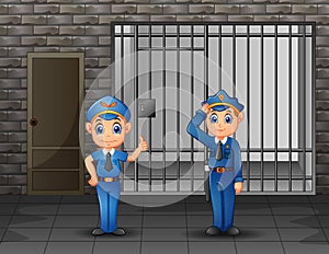 The police guarding a prison cell