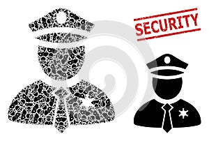 Police Guy Mosaic of Police Guy Icons and Grunge Security Seal