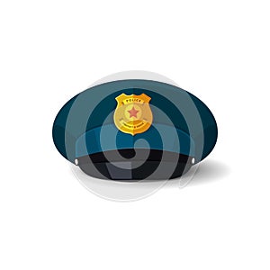 Police hat vector illustration, officer cop cap with badge