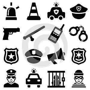 Police icon collection - vector silhouette illustration