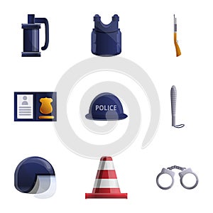 Police icon set, cartoon style