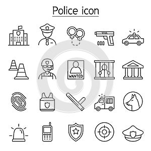 Police icon set in thin line style