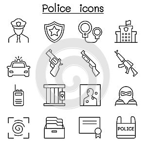 Police icon set in thin line style