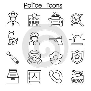 Police icon set in thin line style