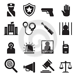 Police icons set Silhouette