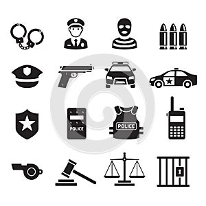 Police icons. Vector illustrations.