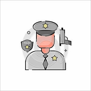 Police Illustration With Flat Design and Long shadow style