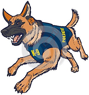 Police K9 German Shepherd Dog with Bulletproof Vest Illustration