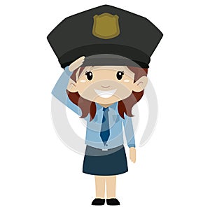 Police Kid Girl Hand Salute