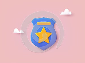 Police labels. Policeman law enforcement badges. Police officer badge icon. 3D Web Vector Illustrations