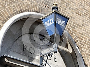 Police lantern outside Watford Police Station in Shady Lane, Watford