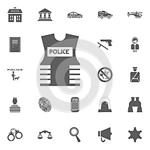 Police life vest icon. Police and juctice icon set.