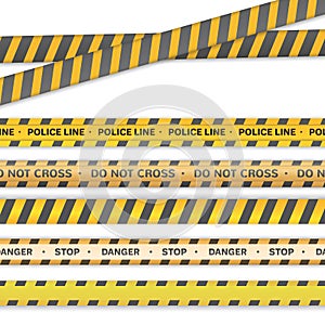 Police line and do not cross, Caution lines. Warning tapes isolated on a white background.