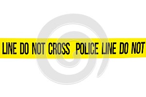 Police line do not cross tape isolated on white background, inforcement concept