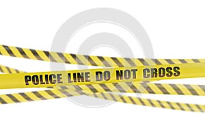 Police line do not cross yellow tape. Isolated on white background. 3D rendered illustration.