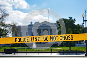 Police line tape in front of the White House