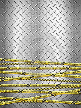 Police line tape on metal background