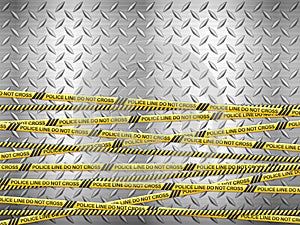 Police line tape on metal background