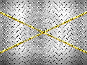 Police line tape on metal background