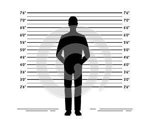 Police lineup. Mugshot background with silhouette of  anonymous man