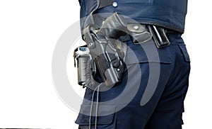 Police man with gun belt isolated