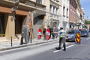 Policeman restrict the traffic