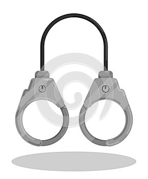 police metal handcuffs to neutralize criminals. Outfit and equipment of military, police. Cartoon vector isolated on white photo