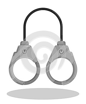 police metal handcuffs to neutralize criminals. Outfit and equipment of military, police. Cartoon vector isolated on white