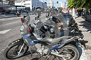 Police motorcycle in row