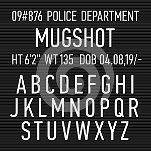 Police mugshot board sign alphabet