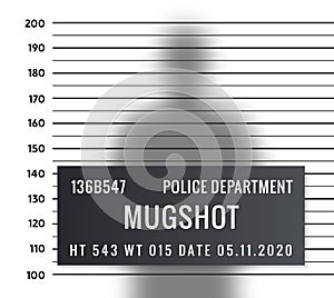 Police mugshot criminal template. Vector silhouette lineup criminal arrest portrait mugshot