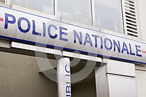 Police nationale sign logo french in town building city signage France