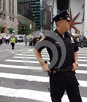 Police Officer at an Anti-Trump Rally, NYC, NY, USA