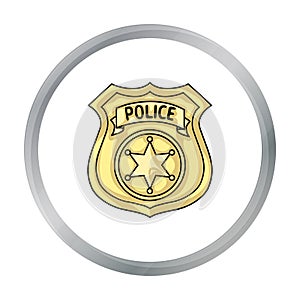 Police officer badge icon in cartoon style isolated on white background. Crime symbol stock vector illustration.