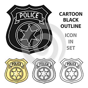 Police officer badge icon in cartoon style isolated on white background. Crime symbol stock vector illustration.