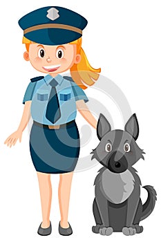 Police officer cartoon character with a dog on white background