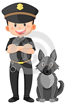 Police officer cartoon character with a dog on white background