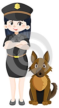 Police officer cartoon character with a dog on white background